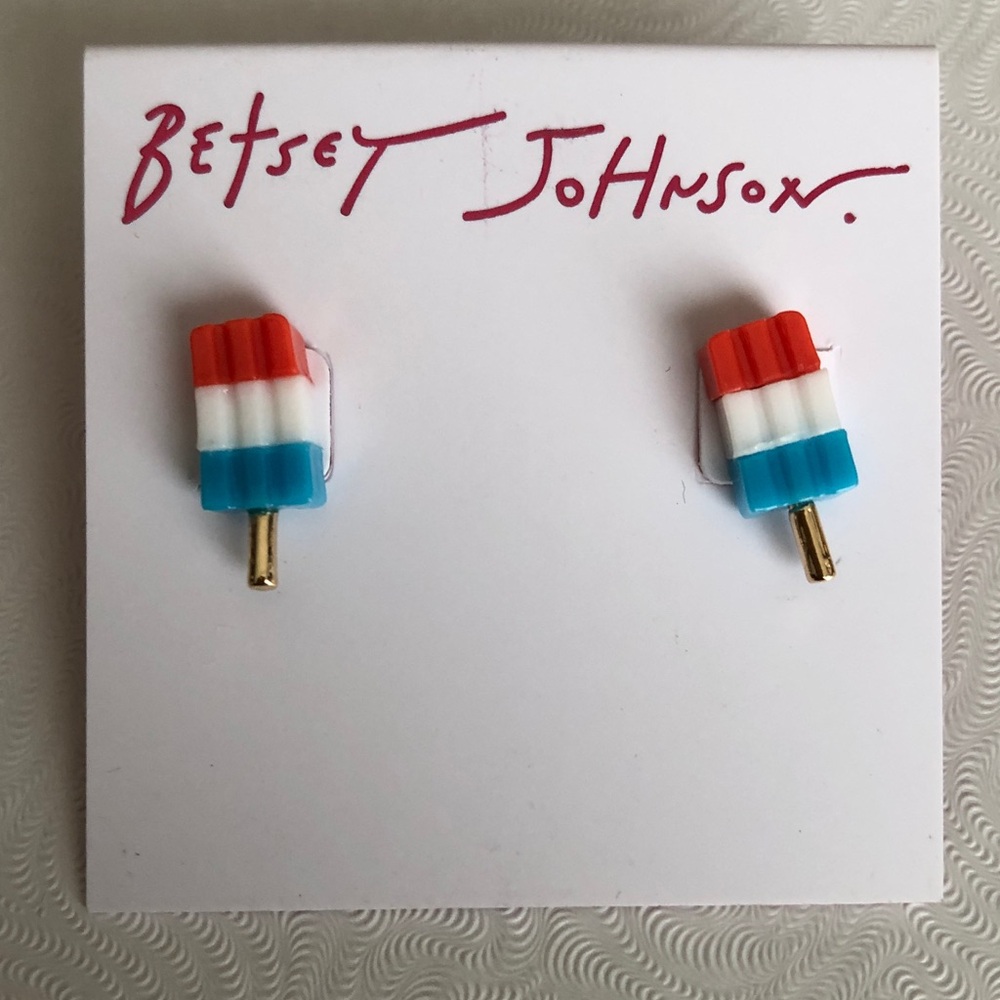 Betsey Johnson Americana Red White Blue Resin Popsicle Stud Earrings NWT